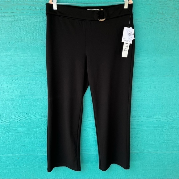 CLEARANCE BLACK STRETCH STRAIGHT WIDE LEG TROUSERS SIZE LARGE PETITE NWT - Picture 1 of 7